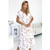 434-4 LISA Plisowana sukienka midi z dekoltem i falbankami - kwiat brzoskwini na białym tle-2