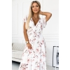 434-4 LISA Plisowana sukienka midi z dekoltem i falbankami - kwiat brzoskwini na białym tle-4