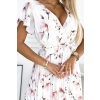 434-4 LISA Plisowana sukienka midi z dekoltem i falbankami - kwiat brzoskwini na białym tle-6