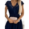 381-4 LINDA - szyfonowa sukienka z koronkowym dekoltem - GRANATOWA-6