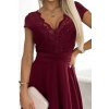 381-5 LINDA - szyfonowa sukienka z koronkowym dekoltem - BORDOWA-6