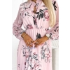 449-4 CARLA Plisowana sukienka midi z guziczkami i długim rękawkiem - RÓŻE na tle pastelowego różu-6