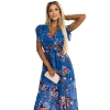 473-1 ARIA Długa sukienka z dekoltem i krótkim rękawkiem - NIEBIESKA w kwiaty-8