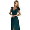 405-4 ELENA Długa suknia z dekoltem i wiązaniami na ramionach - BUTELKOWA ZIELEŃ-8