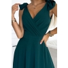 405-4 ELENA Długa suknia z dekoltem i wiązaniami na ramionach - BUTELKOWA ZIELEŃ-6