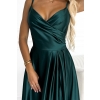 299-9 CHIARA elegancka maxi długa satynowa suknia na ramiączkach - ZIELEŃ BUTELKOWA-6