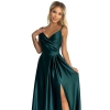 299-9 CHIARA elegancka maxi długa satynowa suknia na ramiączkach - ZIELEŃ BUTELKOWA-8