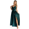 299-9 CHIARA elegancka maxi długa satynowa suknia na ramiączkach - ZIELEŃ BUTELKOWA-7