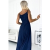 299-10 CHIARA elegancka maxi długa suknia na ramiączkach - GRANATOWA Z BROKATEM-5