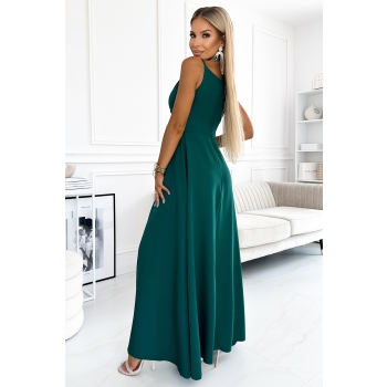 299-11 CHIARA elegancka maxi długa suknia na ramiączkach - ZIELONA-3