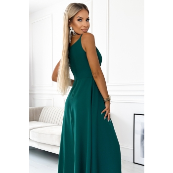 299-11 CHIARA elegancka maxi długa suknia na ramiączkach - ZIELONA-5