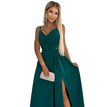 299-11 CHIARA elegancka maxi długa suknia na ramiączkach - ZIELONA-8