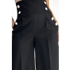 496-1 Eleganckie szerokie spodnie z wysokim stanem i złotymi guzikami - CZARNE-6