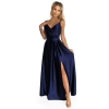 299-12 CHIARA elegancka maxi długa satynowa suknia na ramiączkach - GRANATOWA-7