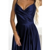 299-12 CHIARA elegancka maxi długa satynowa suknia na ramiączkach - GRANATOWA-6
