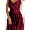 299-13 CHIARA elegancka maxi długa satynowa suknia na ramiączkach - BORDOWA-6