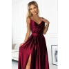 299-13 CHIARA elegancka maxi długa satynowa suknia na ramiączkach - BORDOWA-4