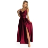 299-13 CHIARA elegancka maxi długa satynowa suknia na ramiączkach - BORDOWA-7