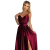 299-13 CHIARA elegancka maxi długa satynowa suknia na ramiączkach - BORDOWA-8
