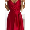 299-14 CHIARA elegancka maxi długa satynowa suknia na ramiączkach - CZERWONA-6