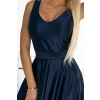 508-1 CINDY długa satynowa suknia z dekoltem i kokardą - GRANATOWA-6
