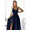 512-2 JULIET elegancka długa satynowa suknia z dekoltem - GRANATOWA-4