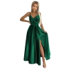 512-1 JULIET elegancka długa satynowa suknia z dekoltem - ZIELEŃ BUTELKOWA-7