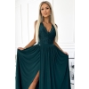 211-6 LEA długa suknia z koronkowym dekoltem - ZIELEŃ BUTELKOWA-4
