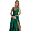 513-1 LUNA elegancka długa satynowa suknia z dekoltem i skrzyżowanymi ramiączkami - ZIELEŃ BUTELKOWA-8