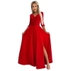 309-8 AMBER koronkowa elegancka długa suknia z dekoltem i rozcięciem na nogę - CZERWONA-7