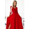 309-8 AMBER koronkowa elegancka długa suknia z dekoltem i rozcięciem na nogę - CZERWONA-4