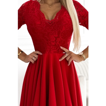 210-16 NICOLLE sukienka z koronkowym dekoltem i dłuższym tyłem - czerwona-5