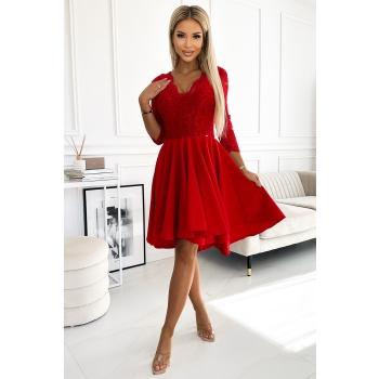 210-16 NICOLLE sukienka z koronkowym dekoltem i dłuższym tyłem - czerwona-2