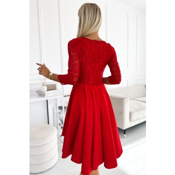 210-16 NICOLLE sukienka z koronkowym dekoltem i dłuższym tyłem - czerwona-3