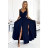 509-1 Elegancka długa suknia wiązana na wiele sposobów - GRANATOWA-1