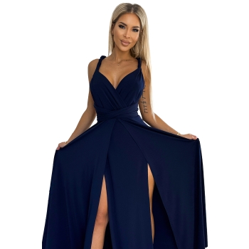 509-1 Elegancka długa suknia wiązana na wiele sposobów - GRANATOWA-8
