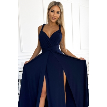 509-1 Elegancka długa suknia wiązana na wiele sposobów - GRANATOWA-4