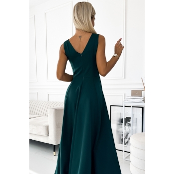 246-5 CINDY długa elegancka suknia z dekoltem - ZIELONA-5