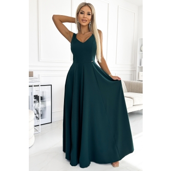 246-5 CINDY długa elegancka suknia z dekoltem - ZIELONA-1