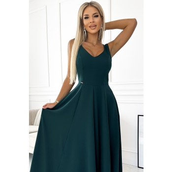 246-5 CINDY długa elegancka suknia z dekoltem - ZIELONA-4