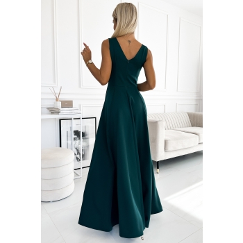 246-5 CINDY długa elegancka suknia z dekoltem - ZIELONA-3