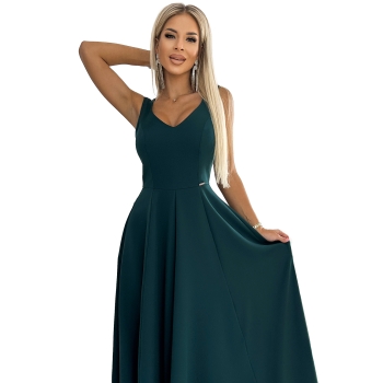 246-5 CINDY długa elegancka suknia z dekoltem - ZIELONA-8