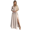 309-10 AMBER koronkowa elegancka długa suknia z dekoltem i rozcięciem na nogę - BEŻOWA-8