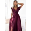 411-10 CRYSTAL satynowa długa suknia z dekoltem - BORDOWA-4