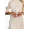 217-10 NEVA Trapezowa sukienka z rozkloszowanymi rękawkami - BEŻOWA z brokatem-5
