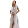 509-2 Elegancka długa suknia wiązana na wiele sposobów - BEŻOWA z brokatem-10