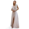509-2 Elegancka długa suknia wiązana na wiele sposobów - BEŻOWA z brokatem-9