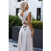 509-2 Elegancka długa suknia wiązana na wiele sposobów - BEŻOWA z brokatem-5