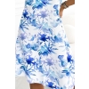 296-11 VICTORIA Trapezowa biała sukienka w niebieski wzór-7