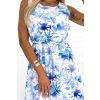 296-11 VICTORIA Trapezowa biała sukienka w niebieski wzór-6